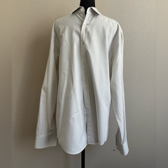 Hugo Boss 36 Fitted Shirt Long Sleeve Button Down Gray Grey Stripe Cotton MINT - Picture 1 of 11